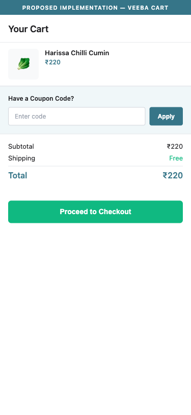 Proposed Implementation — Cart with Coupon Code Input