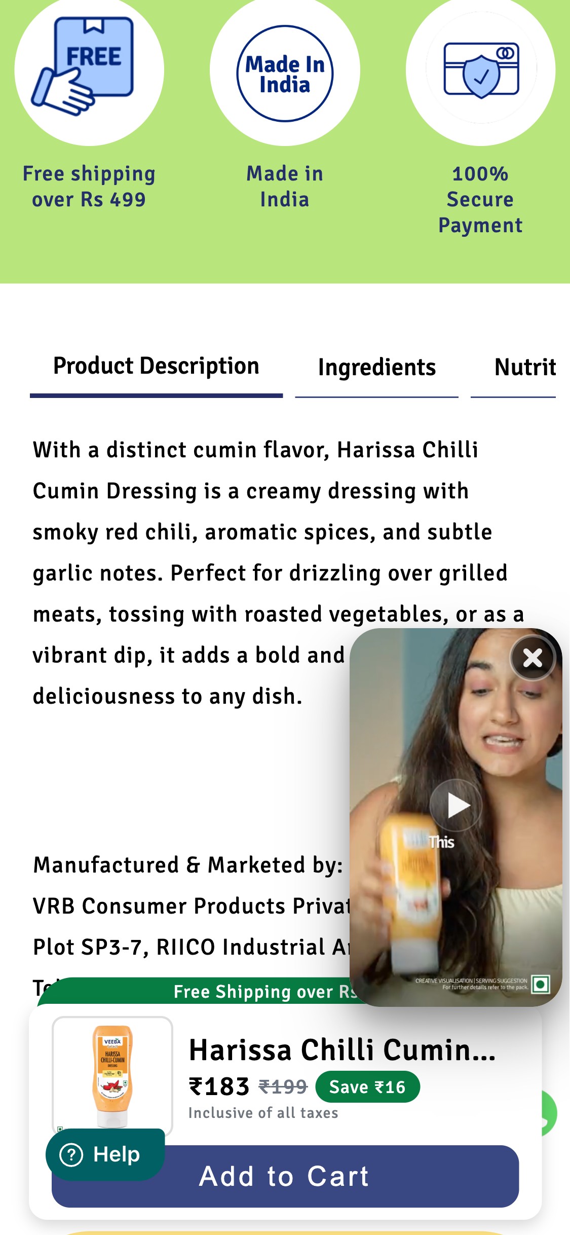 Veeba PDP — product info tabs (no FAQ tab present)